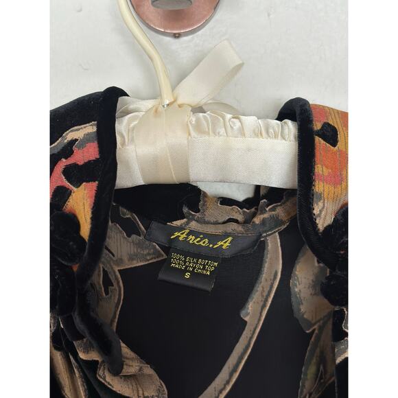 Vintage Anis.A Top Womens Small Velvet Burnout Silk Art To Wear USA Whimsigoth - Picture 4 of 6